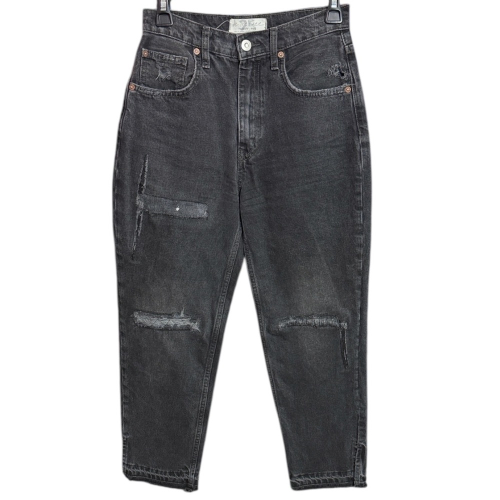 Free People Black Distressed High Rise Tapered Jeans Grunge Denim. Size 25